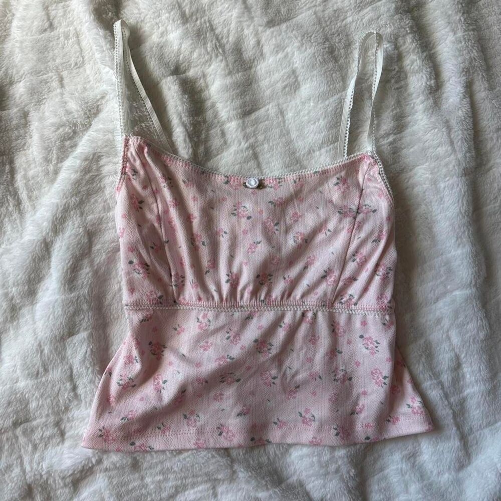 Strawberry Skye Pink Floral Lace Trim Cami Crop Top Size S